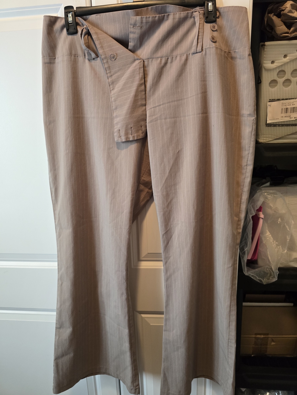 WomensTaupe Pinstripe Dress Pants